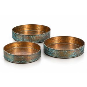 Lot de pots de fleurs ronds en cuivre patiné vintage, style shabby chic, pour jardin, décoration intérieure et extérieure - Product Image 1