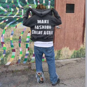 Sweat à capuche pour homme en coton épais délavé à l'acide avec logo personnalisé Broderie au crochet Hiver Streetwear Motif imprimé - Product Image 5