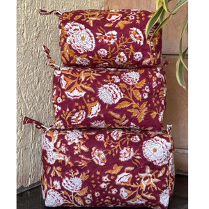 Jaipur Artisanal Sustainable Hand Block Printed Travel Pouch Set of 3 Quilted Cotton Waterproof Washable Durable Daily Use Gift - Product Image 3