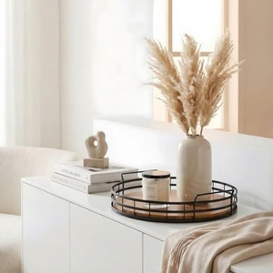 Wood & Iron Round Serving <b>Tray</b> for <b>Tea</b> Coffee Snacks Breakfast Decorative <b>Tray</b> for Dining Table Kitchen Counter Living Room - Product Image 3