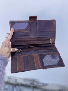 Portefeuille de grande taille en cuir de vachette pour femmes en cuir véritable pochette porte-cartes Western vente en gros portefeuille Western - Product Image 3