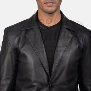 Blazer en cuir véritable noir pour homme, coupe ajustée, deux boutons, veste de costume décontractée en cuir, veste de soirée formelle de luxe - Product Image 3