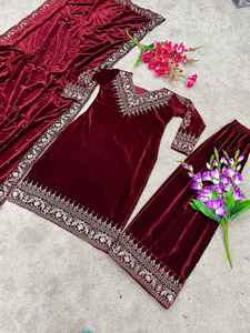 BLOSSOM FABRIC - Dupatta de Diseño Tradicional Indio para Mujer, Completamente Cosida, con Bordado Pesado en Terciopelo en la Parte Inferior - Product Image 3