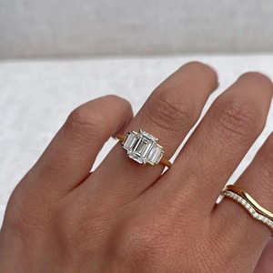 Classic <b>Emerald</b> Cut Five Stone Moissanite <b>Ring</b> 2.82 TCW 925 <b>Silver</b> Gold Plated Delicate Wedding Engagement Anniversary <b>Ring</b> - Product Image 1