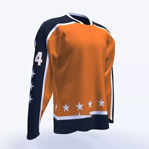 Jersey de Hockey sobre Hielo Personalizado para Hombre, Naranja, Azul Marino y Blanco, Modelo Capitán C, Malla Completa en las Mangas, Sublimado, Cuello Redondo, Transpirable, Absorbe la Humedad - Product Image 2