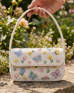 Sac à main brodé contemporain avec perles, fourre-tout à bandoulière classique orné de fleurs, sac de mode élégant et décoratif pour femme - Product Image 3