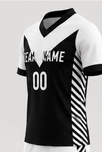 Custom V-Neck Rugby Jersey Set Black <b>White</b> Heat-Transfer Printed 3D Pattern Moisture Wicking Polyester Short Sleeve Unisex Adult - Product Image 2