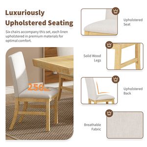 Set Tavolo da Pranzo Tradizionale Allungabile 183 cm con Prolunga a Farfalla da 30 cm e 6 Sedie Imbottite, Arredamento per Sala da Pranzo - Product Image 6