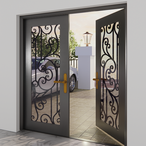 Porte d'entrée en fer forgé de luxe pour maison, porte d'entrée en acier et verre sur mesure, design extérieur moderne et décoratif pour villa et maison moderne - Product Image 4
