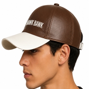 Unisex Leather Baseball <b>Cap</b> Premium Leather Adjustable Durable Embroidered Logo Adjustable 6-Panel Casual Daily Wear Fashion - Product Image 3