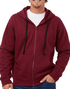 เสื้อฮู้ดดี้ผู้ชายสีดำ สายรัดสีแดง ทรงปกติ สวมใส่สบาย สีพื้น ผ้าฟลีซ 100% คอตตอน ป้องกันขนร่วง มีกระเป๋าเสื้อ - Product Image 5
