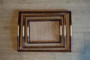 Plateau à thé en bois, plateau de service en bois dur et bambou pour le thé ou le pique-nique, plateau de service de style ottoman, fait main en Thaïlande - Product Image 2