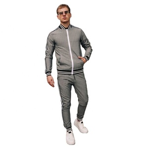 New Trending Men's Check Print Sublimated Bomber <b>Jacket</b> Tracksuit Zip Enclosure Ribbed Hem & Cuffs Stripe Zipper Sweat Suit - Product Image 1