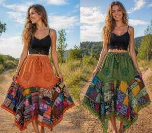 Summer Women's Silk/Cotton Patchwork Long <b>Skirt</b> | Casual Sweet <b>Boho</b> Maxi <b>Skirt</b> | Breathable Eco-Friendly Washable - Product Image 1