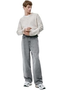 Jean en denim large pour homme 100 % coton, écologique, gris délavé, coupe ample élégante, style vintage décontracté, couleur unie de qualité supérieure, boutonné - Product Image 4