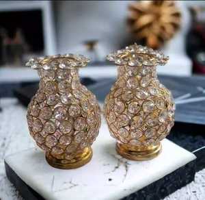 Porte-bougie en cristal doré, vase en verre perlé de luxe, décoration de table pour mariage et fête, ornement diamanté étincelant, cadeaux pour la maison et le bureau - Product Image 6