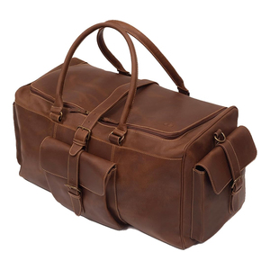Sac de voyage en cuir de forme rectangulaire avec double poignée, fermeture à glissière, plusieurs compartiments, sac de voyage pour homme - Product Image 1