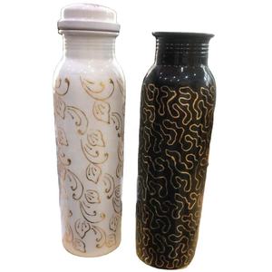Bouteille d'eau en cuivre gaufré avec imprimé floral décoratif, bouteille à boire étanche et réutilisable pour les voyages et le bureau - Product Image 4