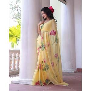 ชุดราตรีทำมือลายดอกไม้ดีไซน์สวยงานปาร์ตี้ส่าหรี - Product Image 3