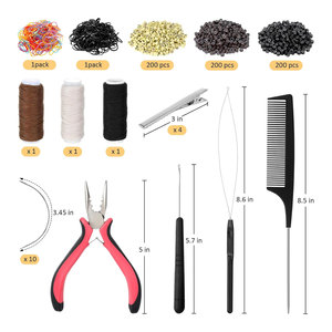 Kit d'outils professionnels pour extensions de cheveux, ensemble complet avec 600 micro-anneaux doublés de silicone, pinces pour extensions, aiguille à crochet, outil de tirage - Product Image 2