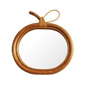 BOHO EYELASH Woven <b>Wicker</b> Mirror Bamboo Rattan Apple Fruit Shape Mirror Bedroom <b>Decor</b> - Product Image 5