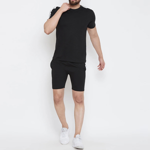 Men's <b>Cream</b> Striped <b>T</b>-<b>Shirt</b> And Shorts Set Crew Neck Knitted Casual Summer Wear Breathable Streetwear - Product Image 4