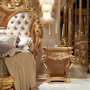 Envío Gratis: Juego de Dormitorio de Lujo en Madera de Caoba Sólida con Tapicería Dorada, Estilo Antiguo, Tamaño King, Muebles de Dormitorio Europeos Tallados - Product Image 5