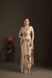 Sari prêt-à-porter haut de gamme avec chemisier cousu, en crêpe de soie à imprimé numérique floral, sari indien, vente en gros, exportation - Product Image 6