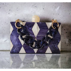 Purple Resin <b>Clutch</b> with Multicolor Crystal Side <b>Embellishments</b> Handmade Designer Women Purse Party Wedding Bag Wholesale - Product Image 5