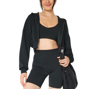 2025 New Arrival Black 100 Cotton Women's Long Sleeve <b>Winter</b> Pullover Custom Embroidered Hooded Crop <b>Top</b> - Product Image 4