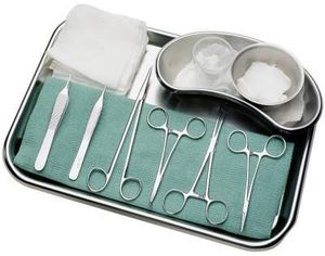 Juego de instrumentos médicos de acero inoxidable para vendajes quirúrgicos menores con pinzas, tijeras, gasas, cuenco y bandeja renal - Product Image 3