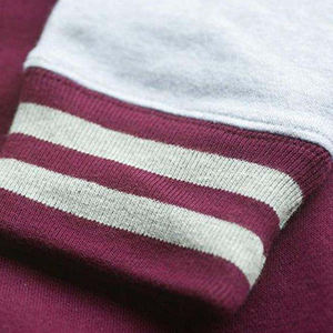 เสื้อแจ็คเก็ตสไตล์วาร์ซิตี้สีแดงเลือดหมูและสีขาวสำหรับผู้ชาย แต่งแถบลายริบ ปิดด้วยกระดุมแป๊ก น้ำหนักเบา สวมใส่สบายๆ สไตล์คนเมือง แฟชั่นเสื้อคลุม - Product Image 5