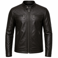 Blouson en cuir rétro pour homme, coupe ajustée, style motard vintage, veste décontractée élégante avec fermeture éclair, classique, pour l'hiver