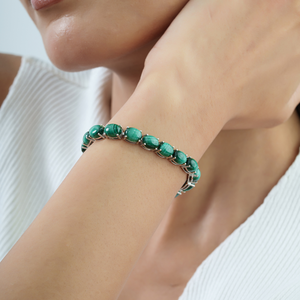 Bracelet tennis en argent sterling 925 avec pierre précieuse en malachite de forme ovale naturelle pour femmes, commande en gros disponible - Product Image 2