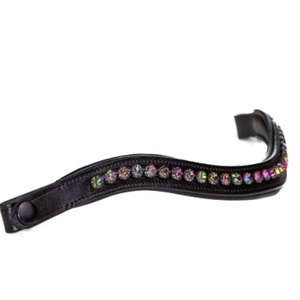 Diadema de cuero negro para caballo con acolchado extra suave tipo piel de vaca, hecha a mano, con cristales y pedrería decorativos, canal vacío. - Product Image 5