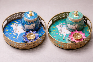 Juego de Bandeja y Diya de Metal Tradicional Pichwai con Jarra, 3 Piezas, para Regalos de Diwali - Product Image 2