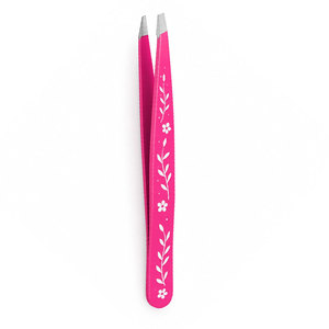 Pinzas para Cejas de Acero Inoxidable Rosa con Punta Puntiaguda y Diseño Floral - Product Image 1