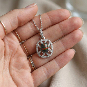 Collier pendentif en opale d'Éthiopie naturelle, en argent 925, opale de feu ronde avec halo de zircon blanc, style italien, bijoux en argent - Product Image 3