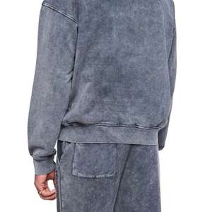Survêtement à capuche personnalisable pour homme, délavé à l'acide, 100% coton molletonné, uni, à épaules tombantes, style décontracté - Product Image 2