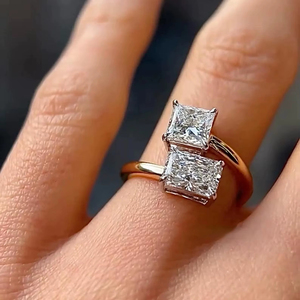 <b>Emerald</b> Design 925 Sterling <b>Silver</b> Luxury Princess Cut Moissanite Double Diamond Claw Setting Wedding <b>Ring</b> for Women - Product Image 1