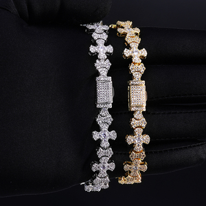 Bracelet en argent 925 avec diamants certifiés de laboratoire, motif croix, pour homme, style pavé glacé, bijoux chrétiens, bracelet de luxe tendance - Product Image 3