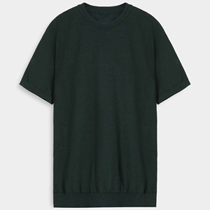 T-shirt à manches courtes en tricot surdimensionné pour homme, col rond, couleur unie, style décontracté, longueur normale, noir - Product Image 1