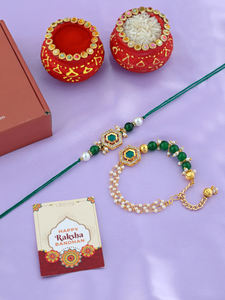 Rakhi Hexagonal de Piedra Esmeralda con Conjunto de Pulsera de Cuentas para Hombres y Mujeres, Joyería Ajustable con Hilo para el Festival de Regalo Raksha Bandhan - Product Image 2