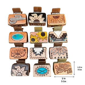 Mini pinzas para el pelo decorativas hechas a mano personalizadas, accesorios para el cabello de cuero grabado para mujeres con diseño artístico - Product Image 2