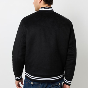 SINEWY SPORTS Men's Black Eco-Friendly Winter Varsity Jacket Wool Blend Snap Button Front <b>Quilted</b> Lining Sporty Style - Product Image 3