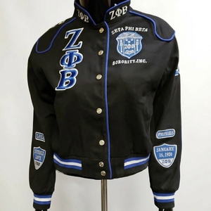 Zeta Phi Beta Varsity Jacket Women Embroidered Greek Letter Sorority College Wear Black Blue Patch Design Full Sleeve - Product Image 1