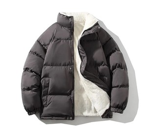 Doudoune d'hiver décontractée unie en polyester épais avec doublure Sherpa, col montant et fermeture éclair - Product Image 3