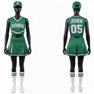Uniforme de cheerleader pour femme en polyester et élasthanne respirant, couleur turquoise et blanc, avec logo personnalisé par transfert thermique. - Product Image 2