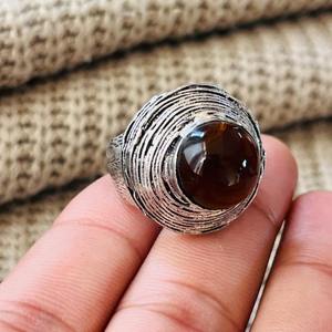 Tribal Garnet Statement Brass <b>Ring</b> Silver Plated <b>Chunky</b> Boho Gemstone <b>Ring</b> Oxidized Silver Textured Wholesale <b>Ring</b> - Product Image 6