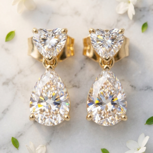 Pendientes de Oro Amarillo Sólido de 9K con Diamantes en Forma de Corazón y Pera para Mujer, Regalo de Joyería Fina con Certificado IGI para Bodas, Aniversarios y Fiestas - Product Image 5